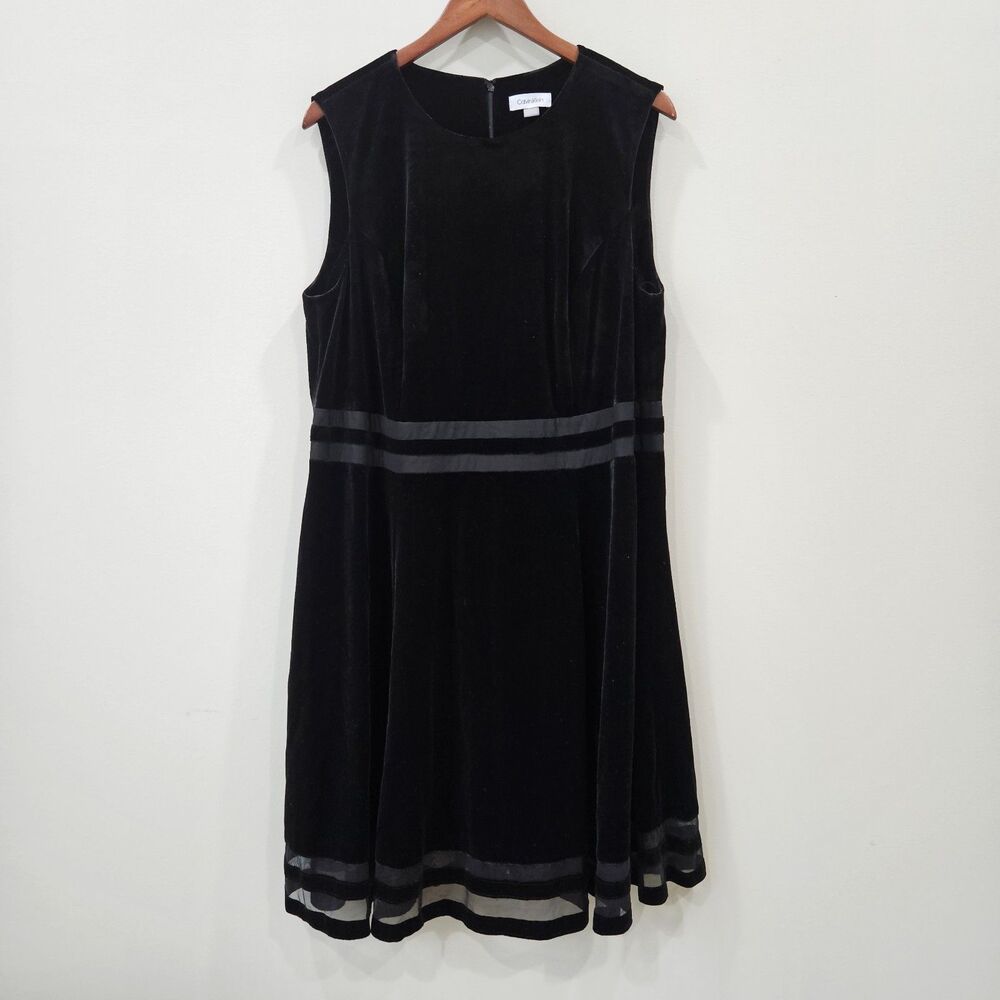 Calvin Klein Women Velvet Illusian Mini Dress Plus 18W Black Cocktail Dark Fairy